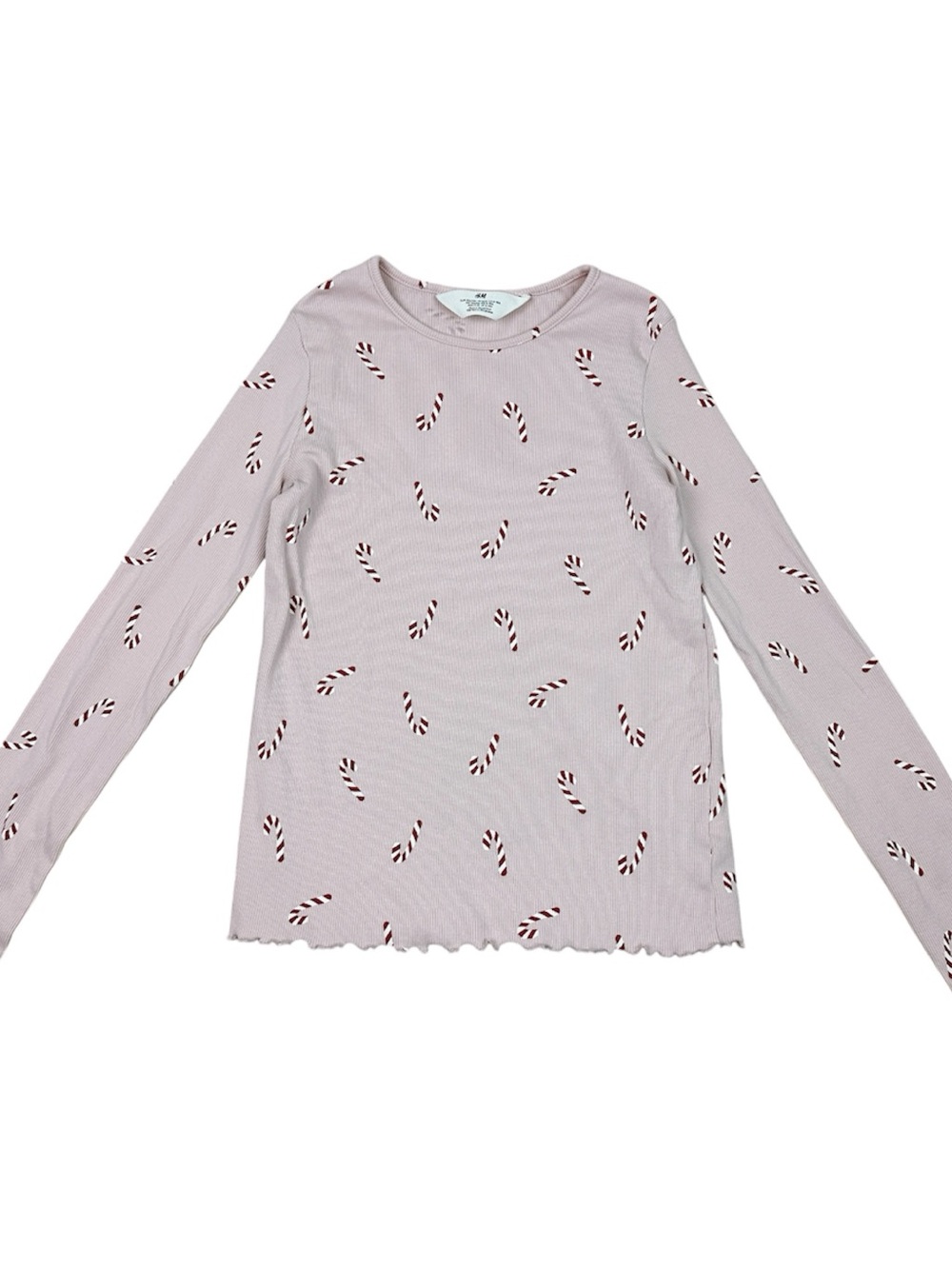 H&M Kids Light Pink Long Sleeve Candy Cane Print Top